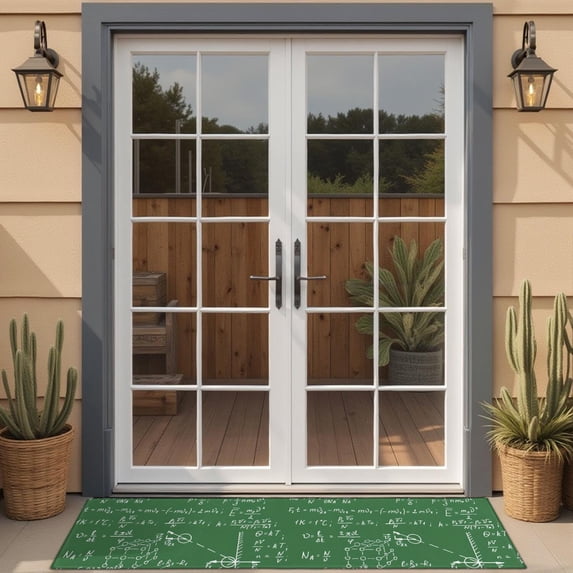 Math Equations Physics Formulas Green Pattern Door Rugs,Washable Non Slip Door Mats Indoor,Decorative Door Mats,Entry Mat Indoor for Entrance,Bedroom,Kitchen,Bathroom,16"x47"
