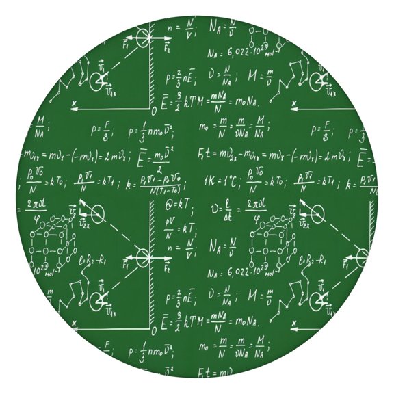 Math Equations Physics Formulas Green Pattern Round Fitted Tablecloth with Elastic Edge,Dining Table Cover Waterproof,Outdoor Round Tablecloth for Camping,Dining,Indoor and Outdoor