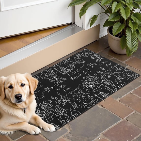 Math Equations Physics Icons Black Pattern Door Rugs,Washable Non Slip Door Mats Indoor,Decorative Door Mats,Entry Mat Indoor for Entrance,Bedroom,Kitchen,Bathroom,16"x24"
