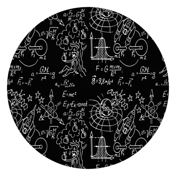Math Equations Physics Icons Black Pattern Round Fitted Tablecloth with Elastic Edge,Dining Table Cover Waterproof,Outdoor Round Tablecloth for Camping,Dining,Indoor and Outdoor