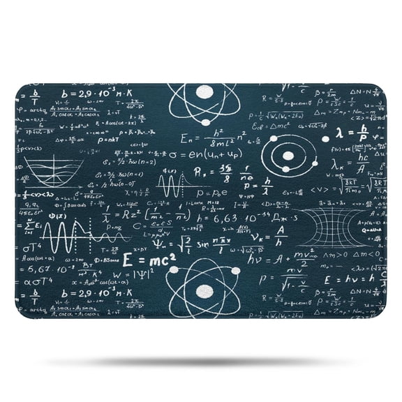 Math Equations Physics Icons Blue Pattern Bathroom Rugs Mat,Non Slip Microfiber Bathroom Rug,Rubber Backing,Soft Bathroom Mats for Bathroom Floor,Tub and Shower,17x27in(43x68cm)