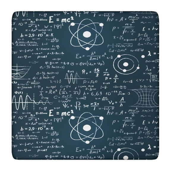 Math Equations Physics Icons Blue Pattern Square Fitted Tablecloth with Elastic Edge,Square Table Cover,Washable Elastic Table Cover for Home Kitchen Party Decor 36"x36"