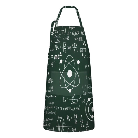 Math Equations Physics Icons Green Pattern Apron-Garden Aprons for Women with Pockets-Cotton Linen Waterproof Kitchen Cooking Gardening Aprons Adjustable for Kitchen,Cooking,BBQ and Salon 33x27 Inch
