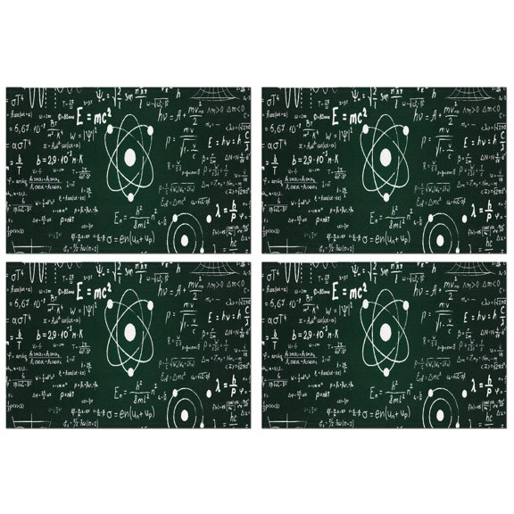 Math Equations Physics Icons Green Pattern Summer Placemats Table Placemats Set Of 4-Linen Kitchen Washable Placemats Table Mats 11.8"x17.7" Non-Slip Heat Resistant