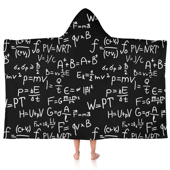 Math Equations Quantum Symbols Purple Pattern Hooded Bath Towel，50"x30" for Ages 3 To 12 Kids, Quick Dry Lightweight Soft Microfiber Hood Beach Towel Cover Up for Kids