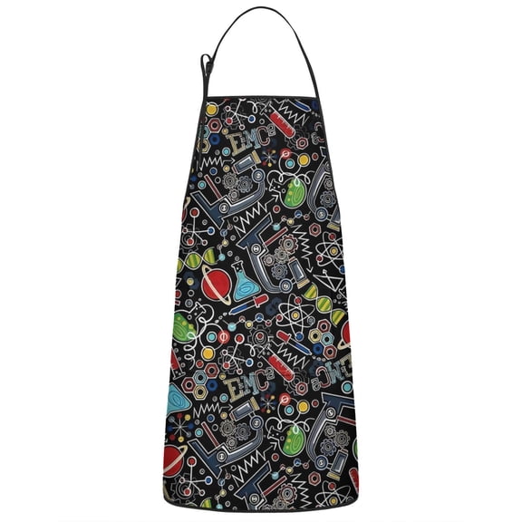 Math Equations Science Icons Black Pattern Apron-Garden Aprons for Women with Pockets-Cotton Linen Waterproof Kitchen Cooking Gardening Aprons Adjustable for Kitchen,Cooking,BBQ and Salon 33x27 Inch
