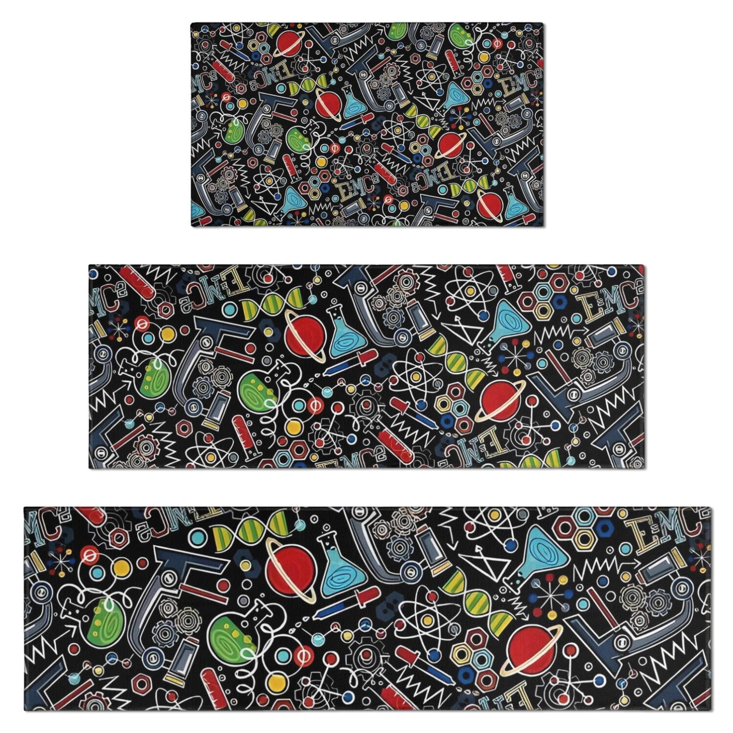 Math Equations Science Icons Black Pattern Kitchen Rugs Sets Of 3 ...