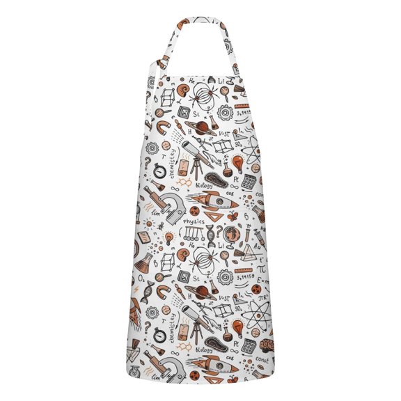 Math Equations Science Icons White Pattern Apron-Garden Aprons for Women with Pockets-Cotton Linen Waterproof Kitchen Cooking Gardening Aprons Adjustable for Kitchen,Cooking,BBQ and Salon 33x27 Inch