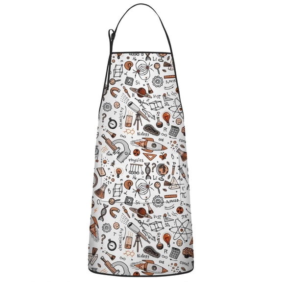 Math Equations Science Icons White Pattern Apron-Garden Aprons for Women with Pockets-Cotton Linen Waterproof Kitchen Cooking Gardening Aprons Adjustable for Kitchen,Cooking,BBQ and Salon 33x27 Inch
