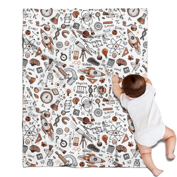 Math Equations Science Icons White Pattern Blanket,Comfortable Soft Flannel Throw Blanket,All Season,Warm Lightweight Blankets for Sofa Bed Couch Living Room Chair,30"x40"