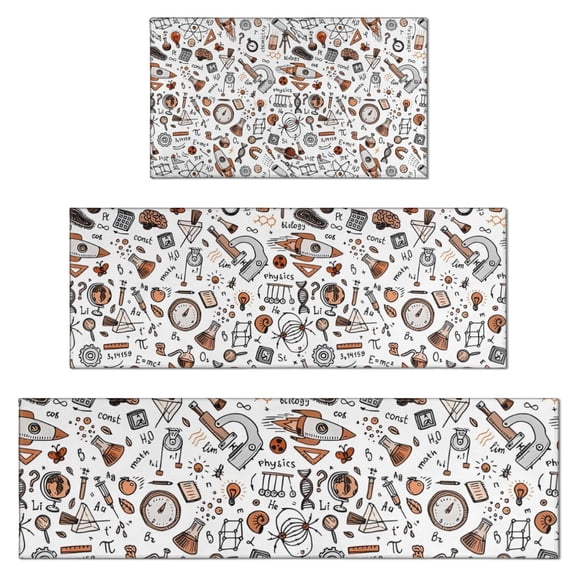 Math Equations Science Icons White Pattern Kitchen Rugs Sets Of 3,Kitchen Runner Rugs Non Skid Washable,Decorative Kitchen Floor Mats for Kitchen,Sink,Laundry,17"x30"+ 17"x47" + 17"x59"