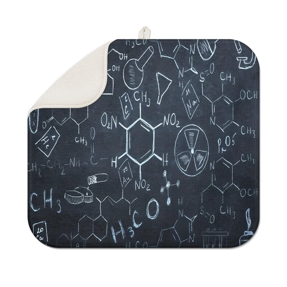 Math Equations Science Symbols Black Pattern Dish Drying Mat for Kitchen 1 Pack, Ultra Absorbent Microfiber Dishes Drainer Mats,16"x18"