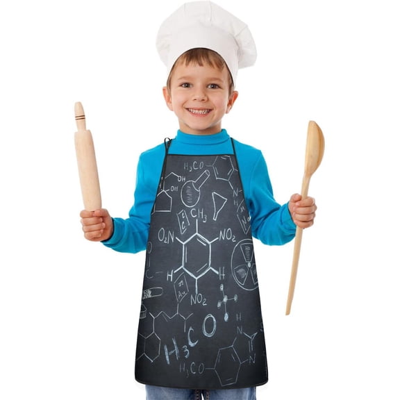 Math Equations Science Symbols Black Pattern Kids Aprons for Girls and Boys,Adjustable Neck Strap Toddler Aprons for Kids Cooking Baking