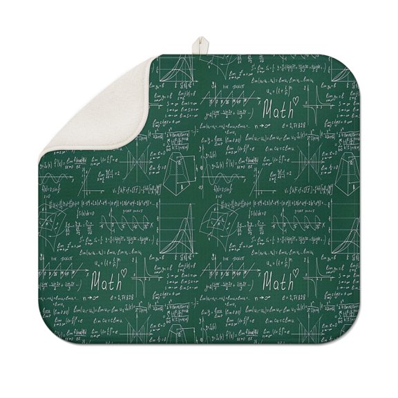 Math Equations Science Symbols Green Pattern Dish Drying Mat for Kitchen 1 Pack, Ultra Absorbent Microfiber Dishes Drainer Mats,16"x18"