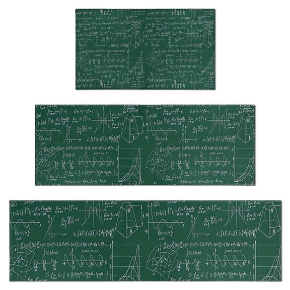 Math Equations Science Symbols Green Pattern Kitchen Rugs Sets Of 3,Kitchen Runner Rugs Non Skid Washable,Decorative Kitchen Floor Mats for Kitchen,Sink,Laundry,17"x30"+ 17"x47" + 17"x59"