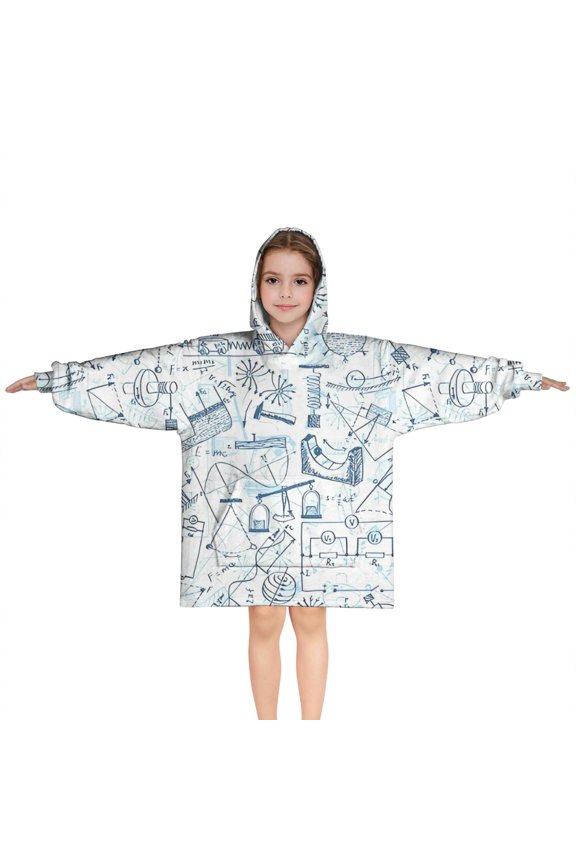 Math Equations Science Symbols Pattern Blanket Hoodies for Kids 6-13YR Oversize Wearable Blanket Hoodies for Boys Girls Teens