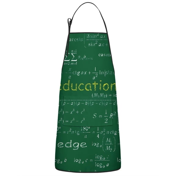 Math Equations Science Terms Green Pattern Apron-Garden Aprons for Women with Pockets-Cotton Linen Waterproof Kitchen Cooking Gardening Aprons Adjustable for Kitchen,Cooking,BBQ and Salon 33x27 Inch
