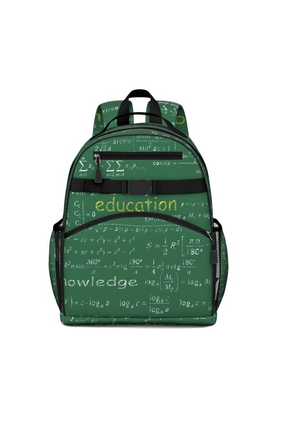 Math Equations Science Terms Green Pattern Backpack for School,Cute School Bag,Schoolbag with Adjustable Shoulder Straps & Padded Back,15.25"x11.5"x5.25"