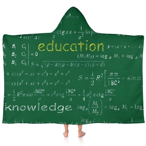 Math Equations Science Terms Green Pattern Hooded Bath Towel,60"x35" for Ages 3 To 12 Kids, Quick Dry Lightweight Soft Microfiber Hood Beach Towel Cover Up for Kids