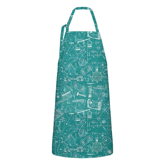 Math Equations Science Tools Green Pattern Apron-Garden Aprons for Women with Pockets-Cotton Linen Waterproof Kitchen Cooking Gardening Aprons Adjustable for Kitchen,Cooking,BBQ and Salon 33x27 Inch
