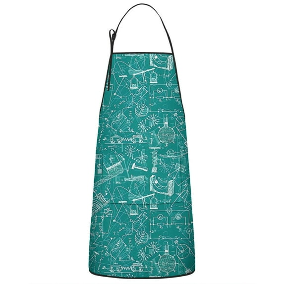 Math Equations Science Tools Green Pattern Apron-Garden Aprons for Women with Pockets-Cotton Linen Waterproof Kitchen Cooking Gardening Aprons Adjustable for Kitchen,Cooking,BBQ and Salon 33x27 Inch