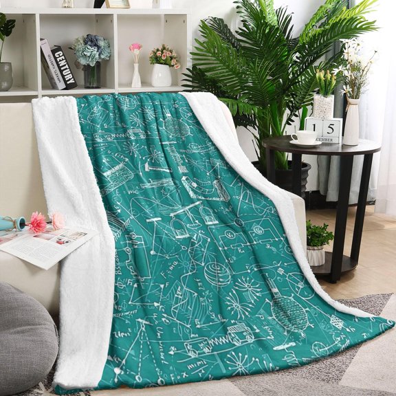 Math Equations Science Tools Green Pattern Blanket,Comfortable Soft Flannel Throw Blanket,All Season,Warm Lightweight Blankets for Sofa Bed Couch Living Room Chair,60"x80"