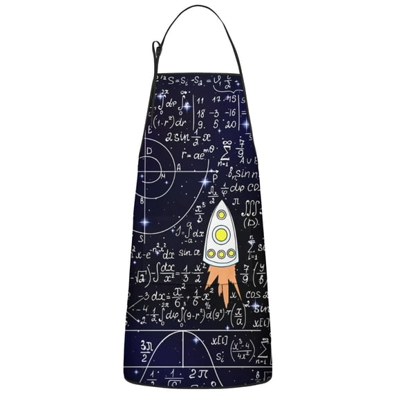 Math Equations Space Rocket Blue Pattern Apron-Garden Aprons for Women with Pockets-Cotton Linen Waterproof Kitchen Cooking Gardening Aprons Adjustable for Kitchen,Cooking,BBQ and Salon 33x27 Inch