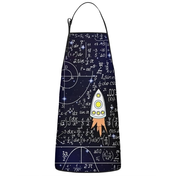 Math Equations Space Rocket Blue Pattern Apron-Garden Aprons for Women with Pockets-Cotton Linen Waterproof Kitchen Cooking Gardening Aprons Adjustable for Kitchen,Cooking,BBQ and Salon 33x27 Inch