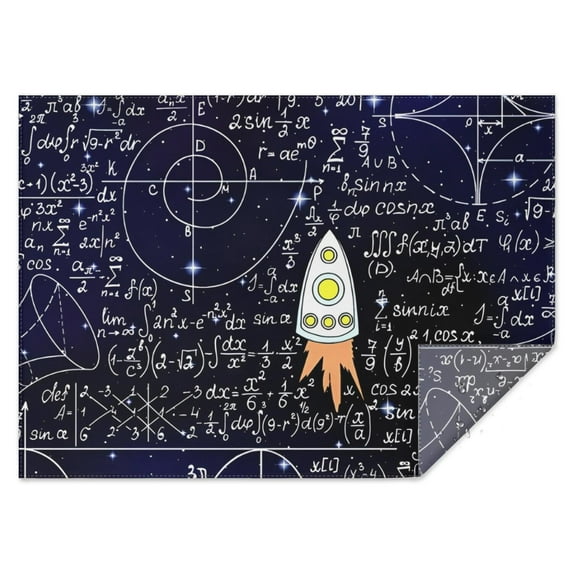 Math Equations Space Rocket Blue Pattern Rectangle Tablecloth 60"x84",Waterproof Polyester Rectangle Table Cloth, Wipeable Spillproof Polyester Tablecloth for Dining, Camping, Indoor and Outdoor