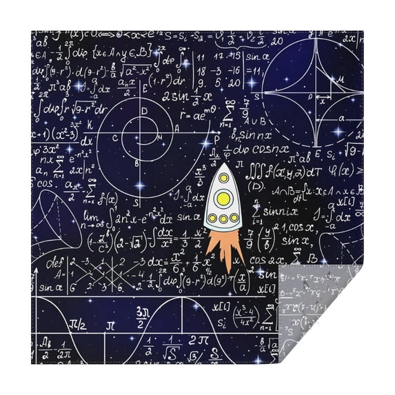 Math Equations Space Rocket Blue Pattern Square Tablecloth,Waterproof Square Table Cover,Wipeable Spillproof Washable Table Cover for Home Kitchen Party Decor 42"X42"(107x107cm)