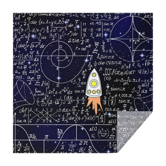 Math Equations Space Rocket Blue Pattern Square Tablecloth,Waterproof Square Table Cover,Wipeable Spillproof Washable Table Cover for Home Kitchen Party Decor 42"X42"(107x107cm)
