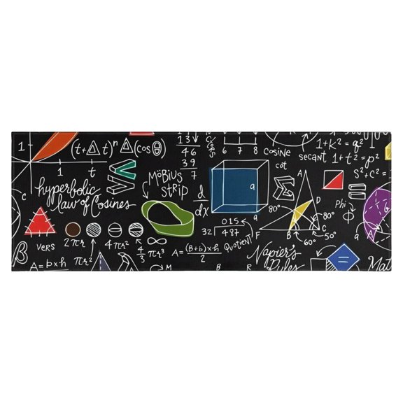 Math Equations Symbols Black Pattern Kitchen Rug Mat,Kitchen Runner Rugs Non Skid Washable,Decorative Kitchen Floor Mats for Kitchen,Sink,Laundry,17"X47"
