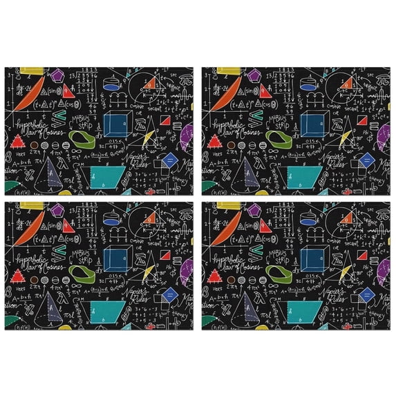 Math Equations Symbols Black Pattern Summer Placemats Table Placemats Set Of 4-Linen Kitchen Washable Placemats Table Mats 11.8"x17.7" Non-Slip Heat Resistant