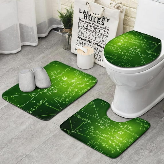 Math Equations Trigonometry Green Pattern Bathroom Rugs Sets 3 Piece,Toilet Cover Set,Absorbent Non Slip Bathroom Mats Sets with U-Shaped Contour Rug Toilet Rug Set