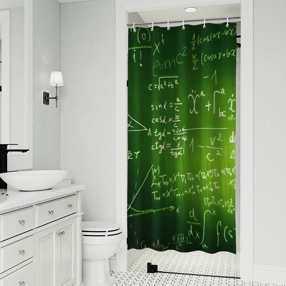 Math Equations Trigonometry Green Pattern Shower Curtain 36"x72" ,Bathroom Decorative Shower Curtains Set with 12 Hooks,Modern Waterproof Washable Shower Curtain