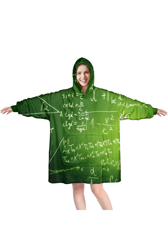 Math Equations Trigonometry Green Pattern Wearable Oversized Blanket,Wearable Blanket Hoodie for Adults,Cozy Hooded Blankets with Super Pockets,Super Warm Fuzzy Pullover for Women & Men