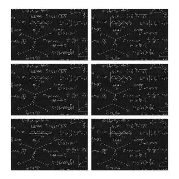 Math Equations White Chalk Blackboard Pattern Summer Placemats Table Placemats Set Of 6-Linen Kitchen Washable Placemats Table Mats 11.8"x17.7" Non-Slip Heat Resistant