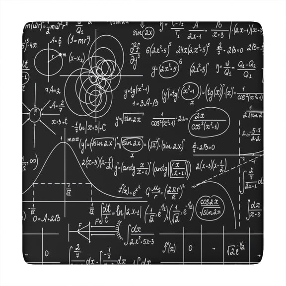 Math Equations White Symbols Black Pattern Square Fitted Tablecloth with Elastic Edge,Square Table Cover,Washable Elastic Table Cover for Home Kitchen Party Decor 34"x34"