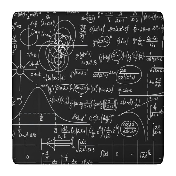 Math Equations White Symbols Black Pattern Square Fitted Tablecloth with Elastic Edge,Square Table Cover,Washable Elastic Table Cover for Home Kitchen Party Decor 36"x36"