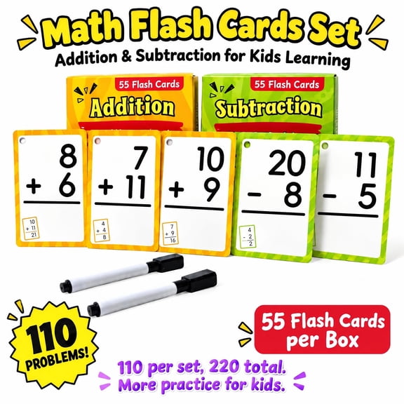 RUNGO Math Flash Cards, Addition and Subtraction Flash Cards Kids Ages 6‑10 for Homeschool & Classroom 5.90 x 5.00 x 2.00 in
