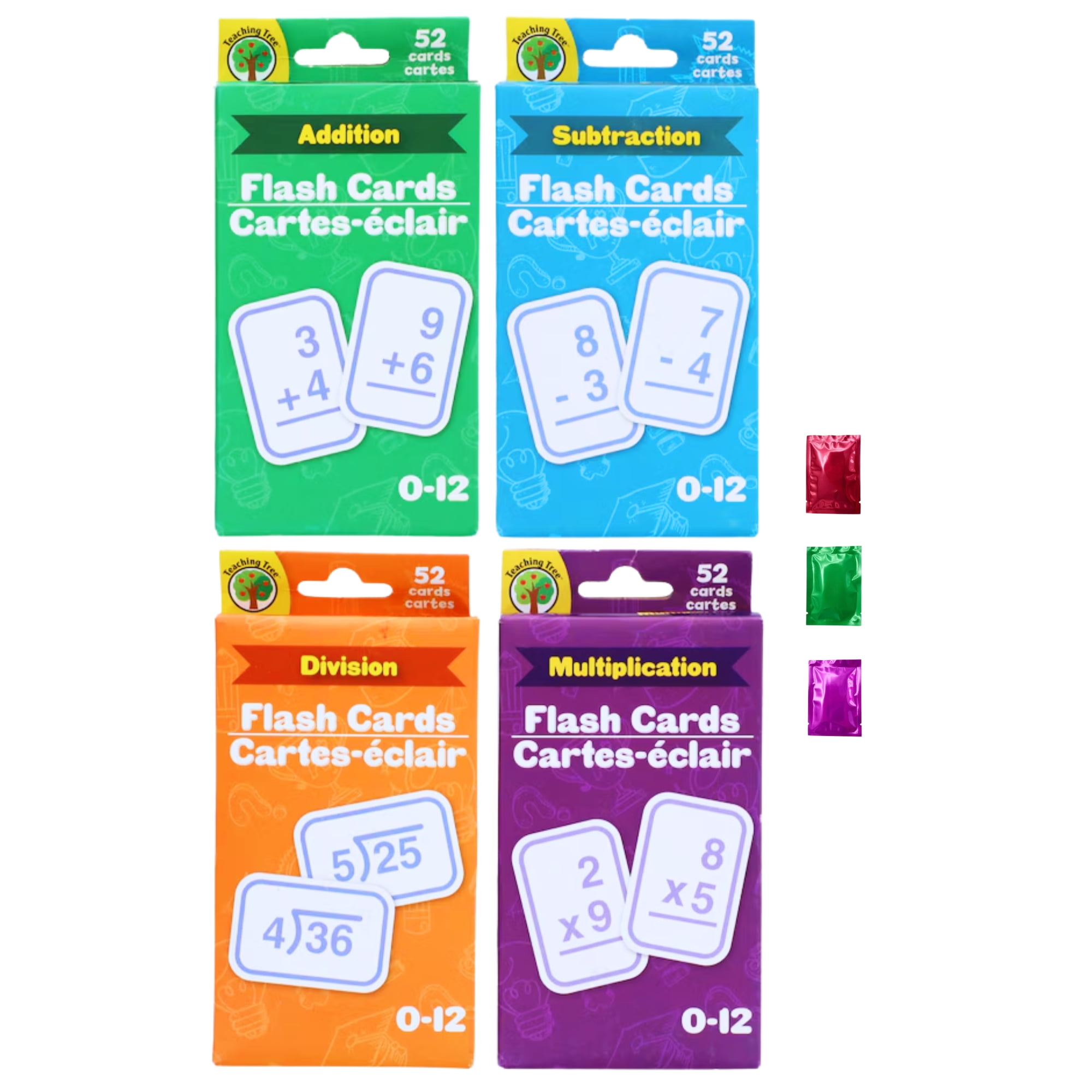 Math Flash Cards Set of 4 (52 Cards Each), Learn Addition Subtraction ...