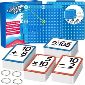 Math Flash Cards Set with Times Table Chart Board, Self-Checking Addition Subtraction Multiplication Division Flashcards with Metal Rings, Educational Learning Game Toys for Kids Ages 6 and Up