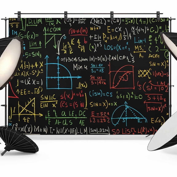 Math Formula Geometric Backdrop for Photoshoot, Photography Photo Studio Background Wall Backdrop, Modern Art Black Yellow Back Drop Banner Panel for Portraits Wedding Live Streaming Decor 7x5Ft