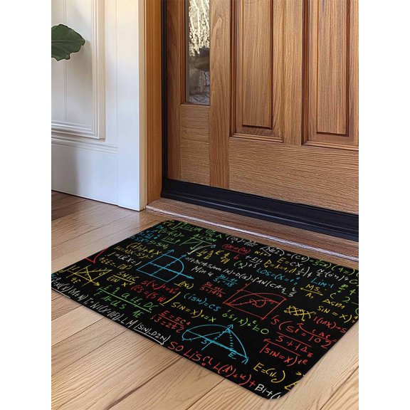 Math Formula Geometric Door Mat Indoor Outdoor Entrance, Non Slip Rug for Kitchen Bathroom Entryway Rug, Modern Art Black Yellow Washable Doormat Floor Mat for Office Home Decor 24x36 Inch