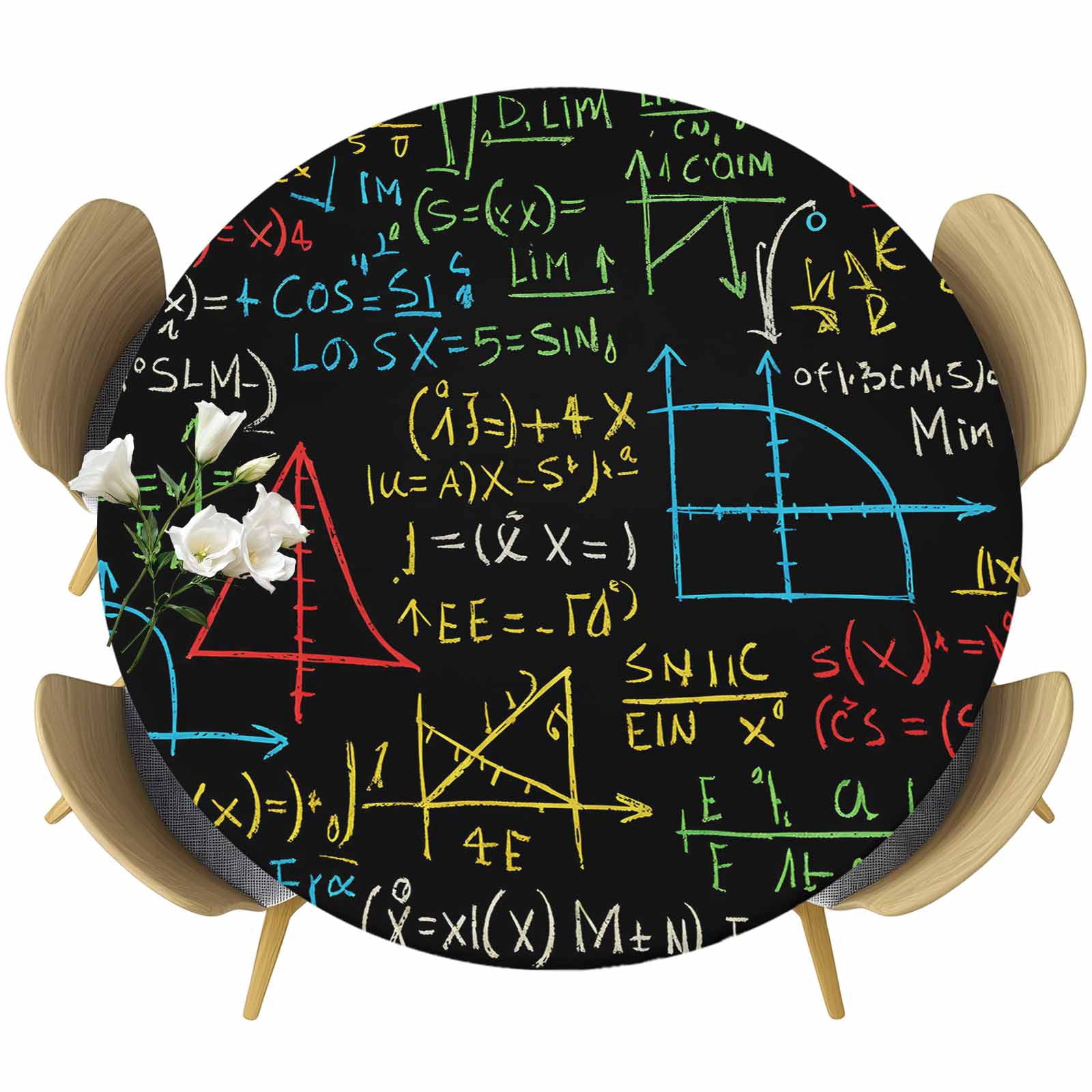 Math Formula Geometric Round Tablecloth, Fitted Table Cover with ...