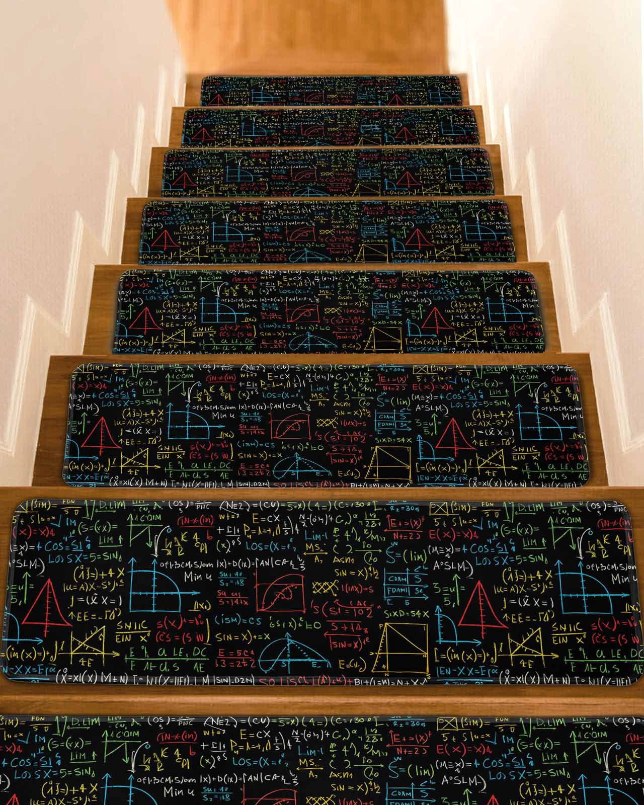 Popcorn Math Runner Rugs Math Formula Geometric Stair Treads for Wooden Steps Indoor Runner Rug ...