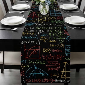 Math Formula Geometric Table Runner 120 Inches Long, Modern Art Black Yellow Kitchen Coffee Dining Table Decoration for Home Party Birthday Wedding Home Decor 13x120 Inches