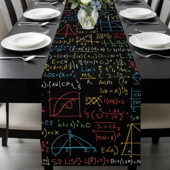 Math Formula Geometric Table Runner 120 Inches Long, Modern Art Black Yellow Kitchen Coffee Dining Table Decoration for Home Party Birthday Wedding Home Decor 13x120 Inches