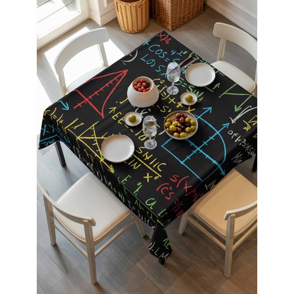 Math Formula Geometric Tablecloth Square Table Cloth 54x54, Waterproof Outdoor Table Cloth Covers Decorative Table Protector, Modern Art Black Yellow Washable Table Cover for Kitchen Dinning Party
