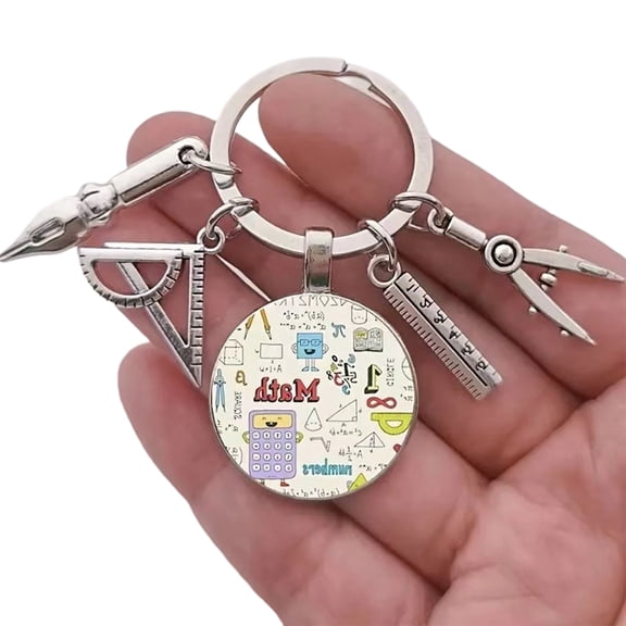 Math Formulas Geometry Science Round Glass Keychain Pendant Zincs Alloy Keyring Stylish Teacher's Day Gift